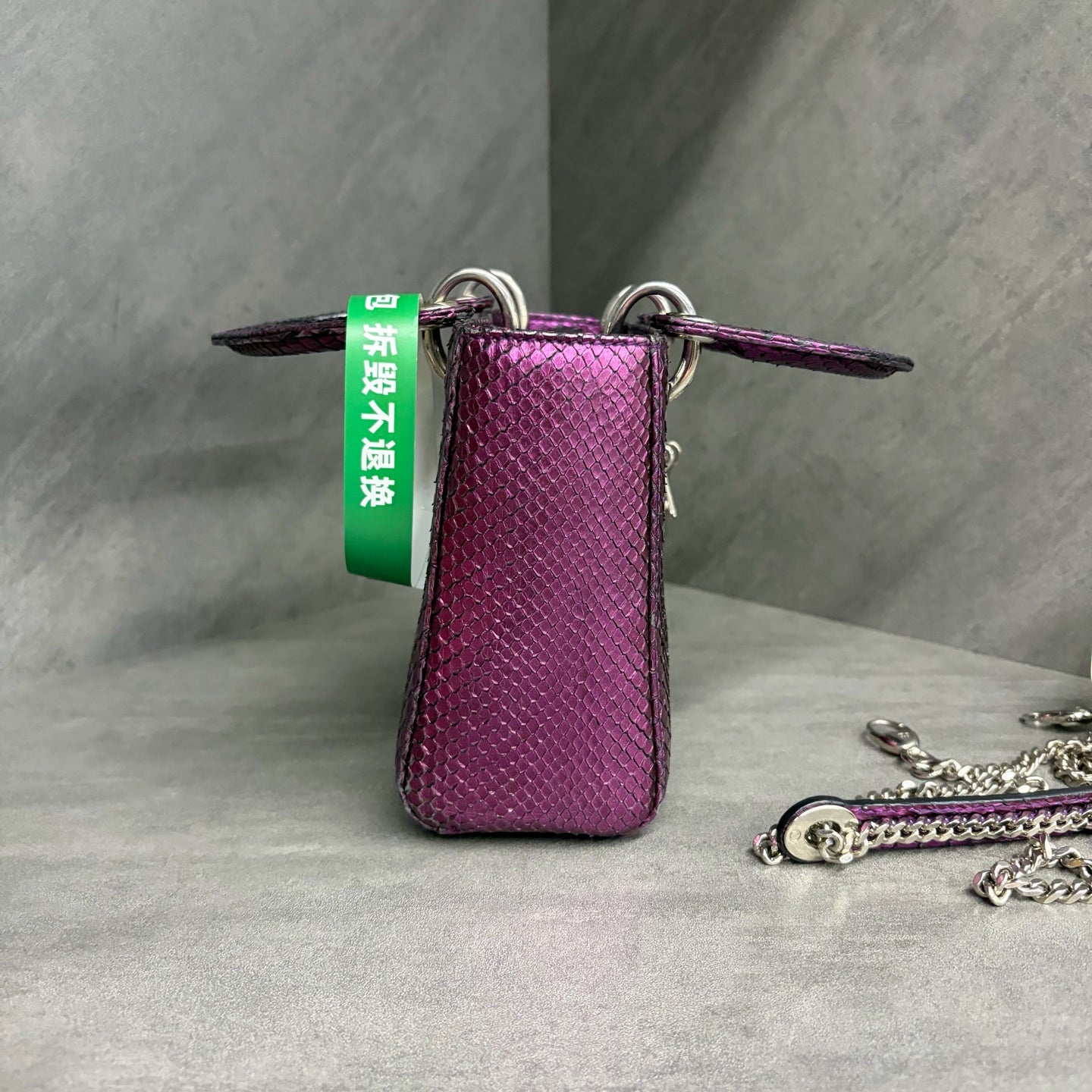Dior Lady Dior, three-grid purple snakeskin, 2015 chain shoulder strap, structured silhouette, in stock at a great price