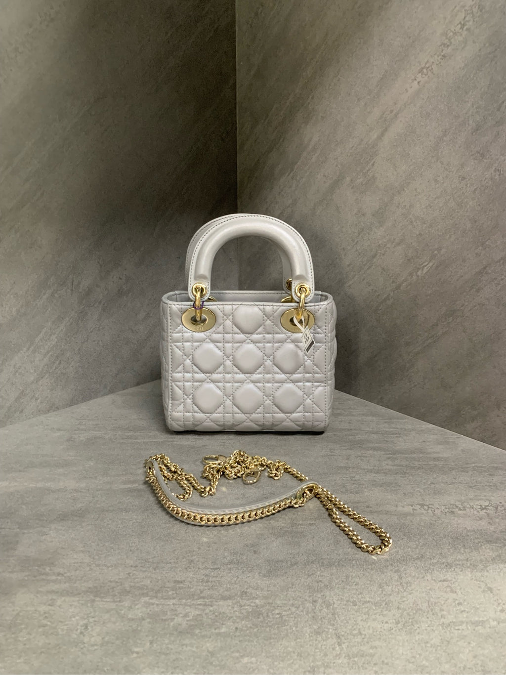 Dior Lady Dior Mini, Elephant Grey, 2022 serial number, good condition, in stock