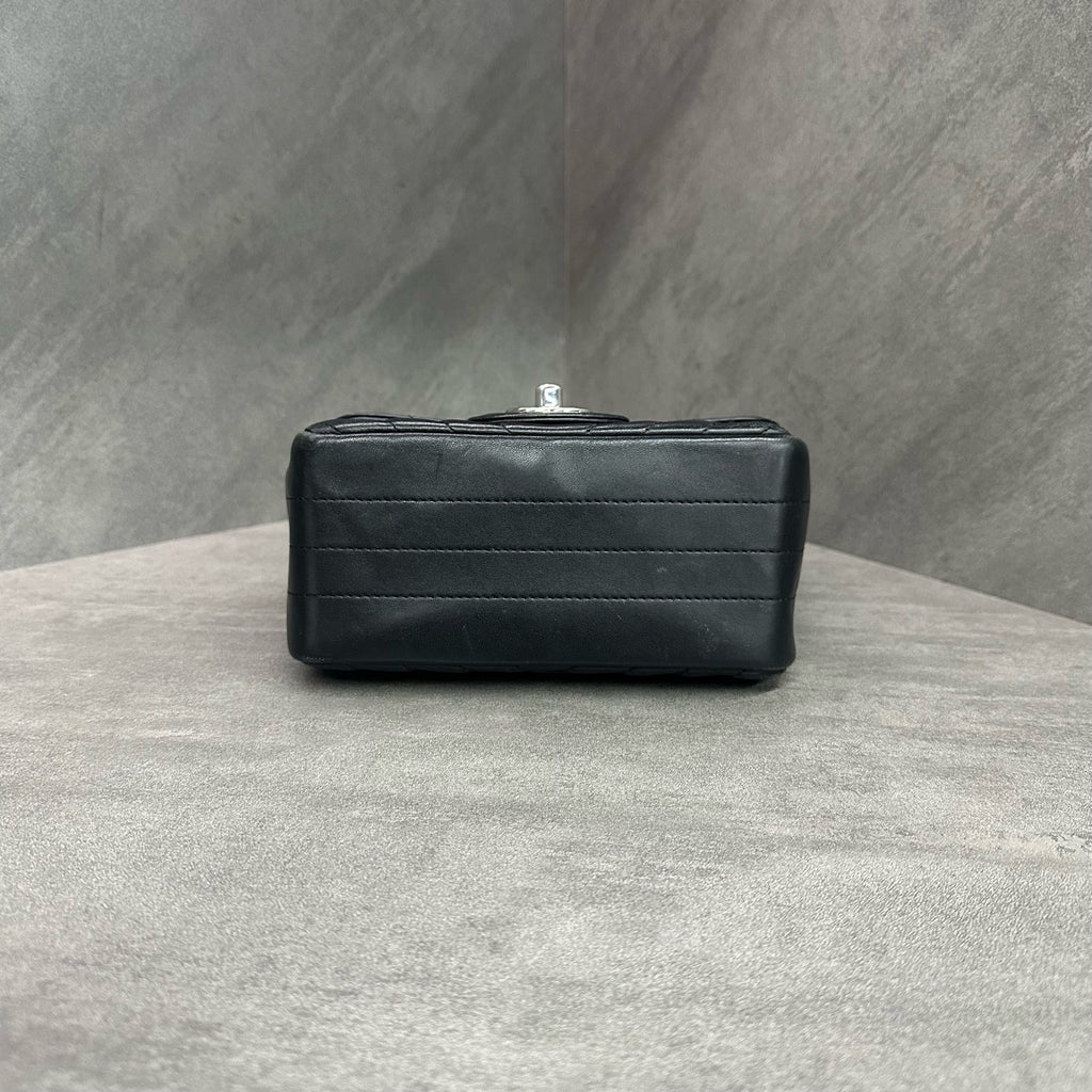 Chanel CF Square Chunky Black and Silver V-Quilted Lambskin Chain Bag 30, Structured Shape, Clean Interior