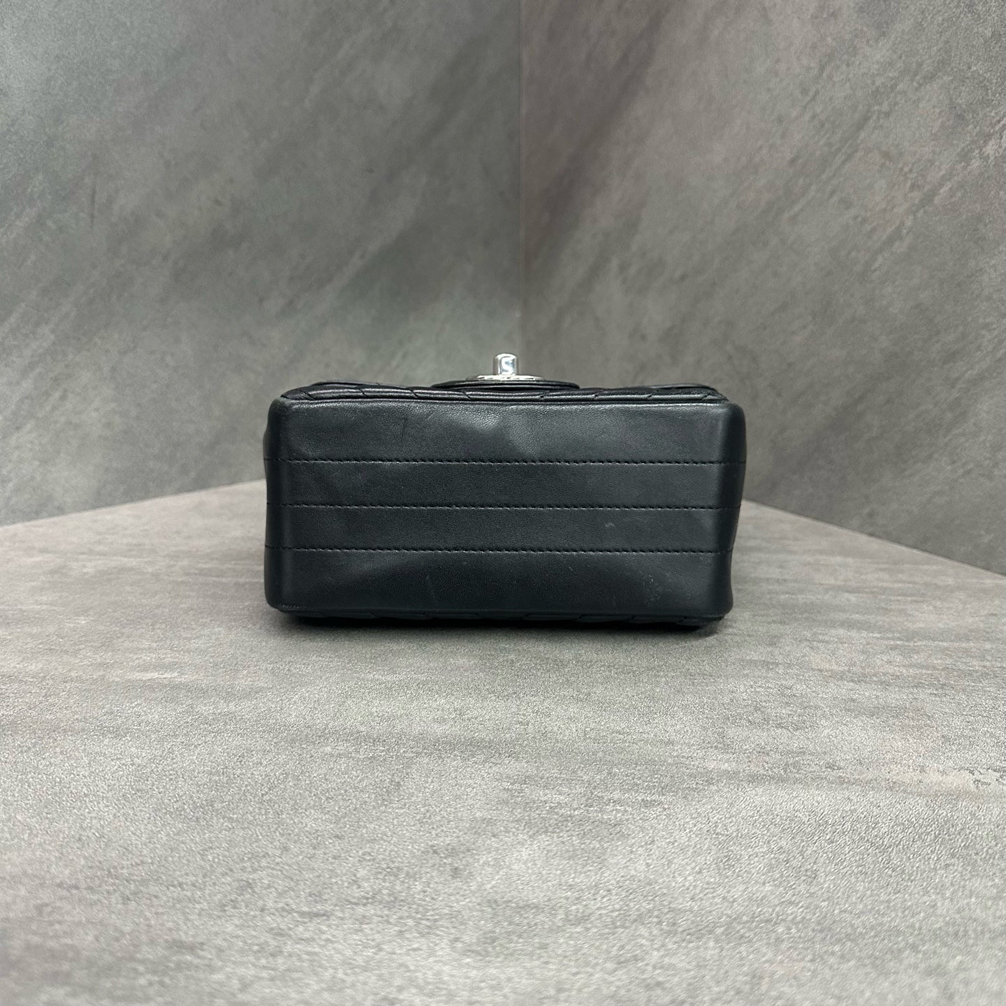 Chanel CF Square Chunky Black and Silver V-Quilted Lambskin Chain Bag 30, Structured Shape, Clean Interior