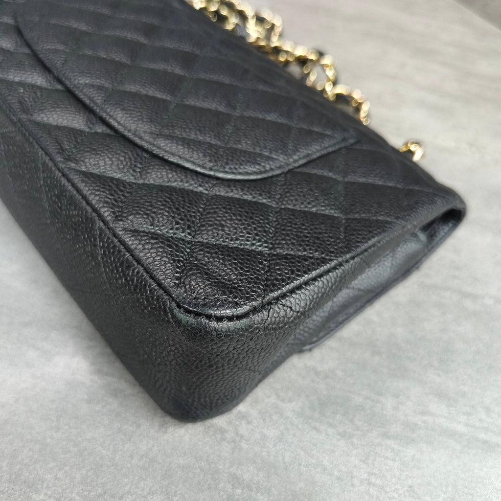 Chanel Medium Black and Gold Litchi Leather Chain Bag CF 17 Series with Card Original Condition