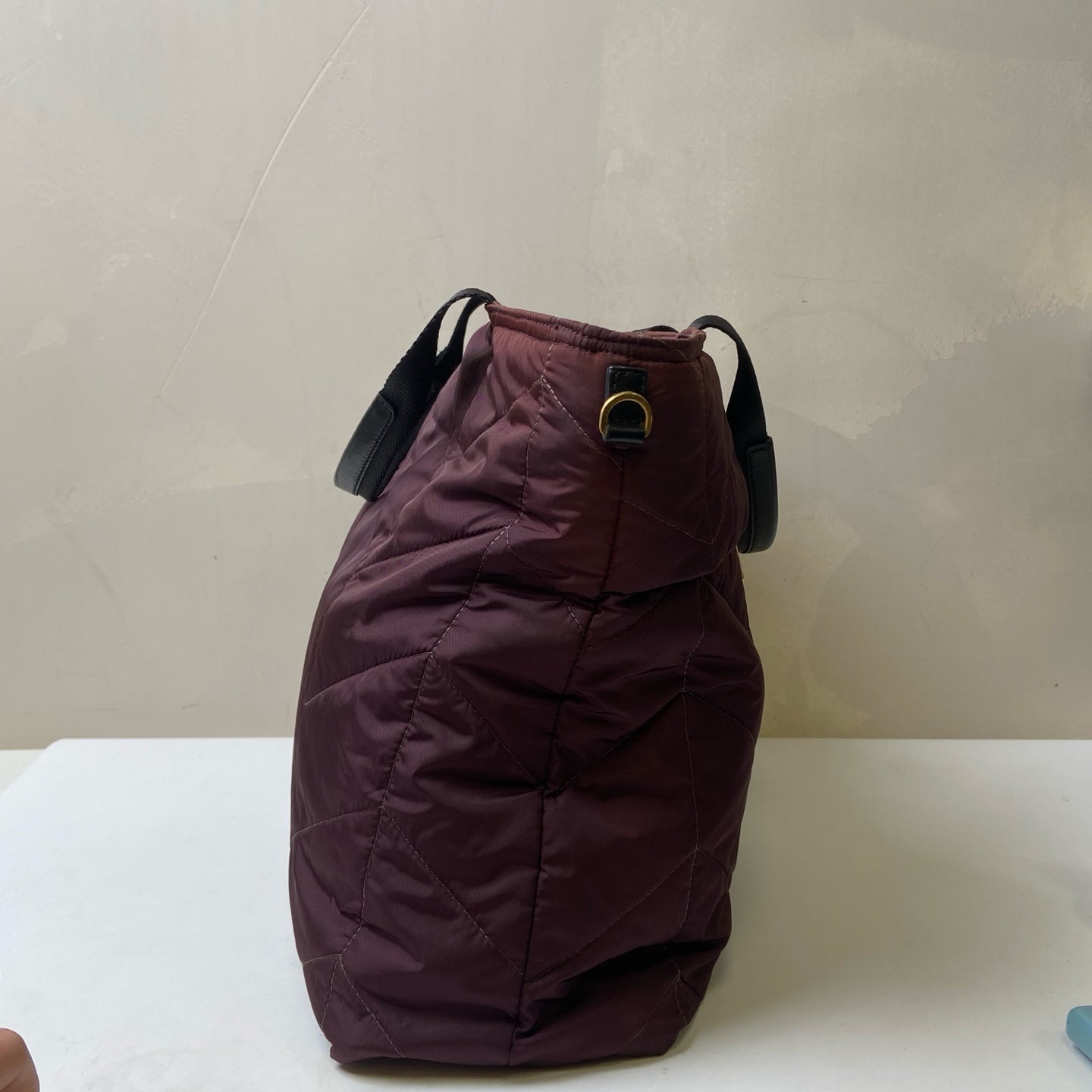 Prada Quilted Nylon Tote Bag made of nylon fabric, Burgundy color, size 40*25.