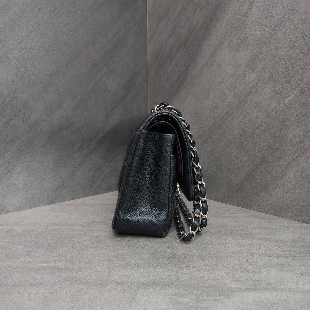 Chanel Cf Black and Silver Medium Litchi Leather 23 with No Card