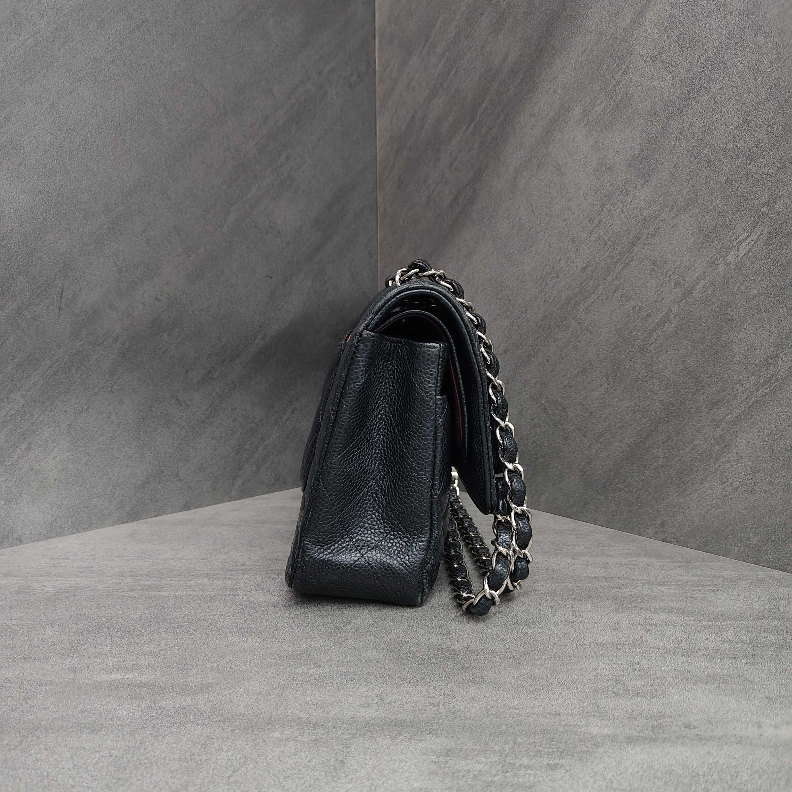 Chanel Cf Black and Silver Medium Litchi Leather 23 with No Card