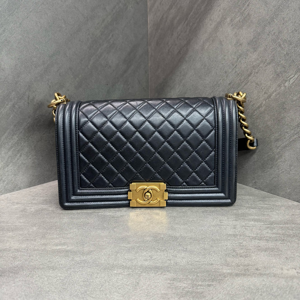 Chanel Black Gold Medium Leboy Lambskin, 19 Series, Structured Shape, Clean Interior, In Stock at Great Price