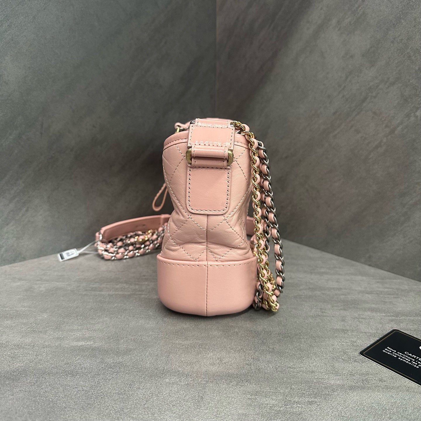 Chanel Pink Quilted Lambskin Two-tone Chain Gabrielle Hobo Bag Small Size, Serial Code 27, with Authenticity Card