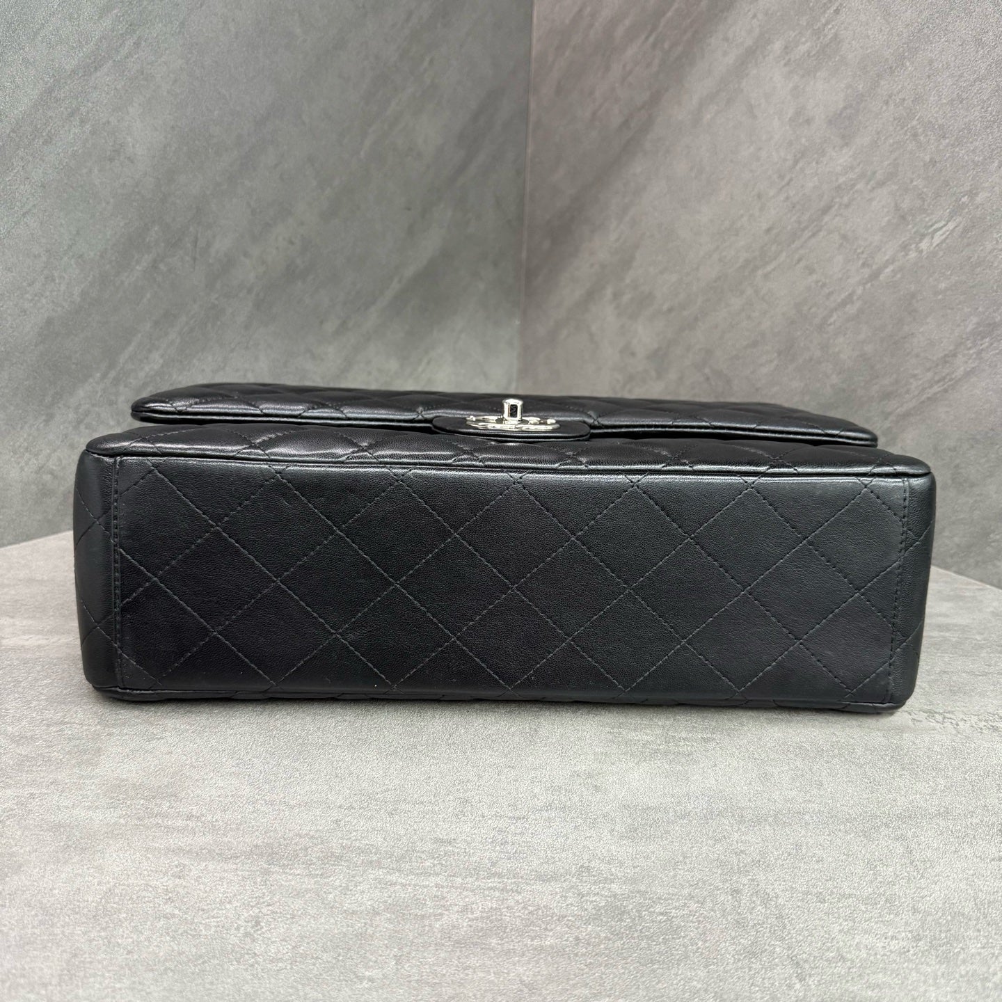 Chanel CF Maxi Black Lambskin Chain Bag with Silver Hardware, Size 16, Structured Shape, Clean Interior