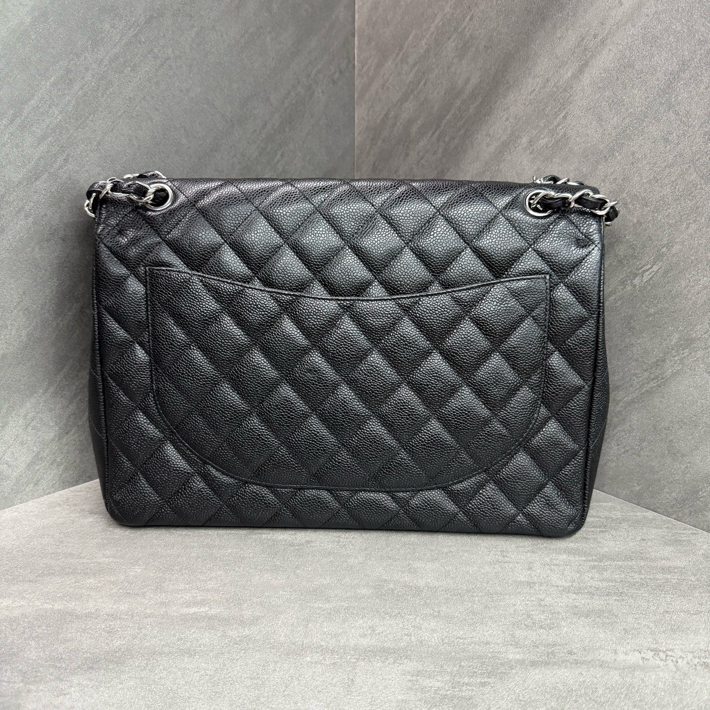 Chanel cf maxi Black silver lychee cowhide 15mo card-free bag type three-dimensional inner lining clean in stock