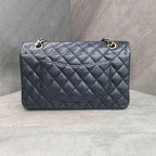 Chanel CF Medium Black and Gold Litchi Leather Chain Bag 23 Opening No Card, Structured Shape