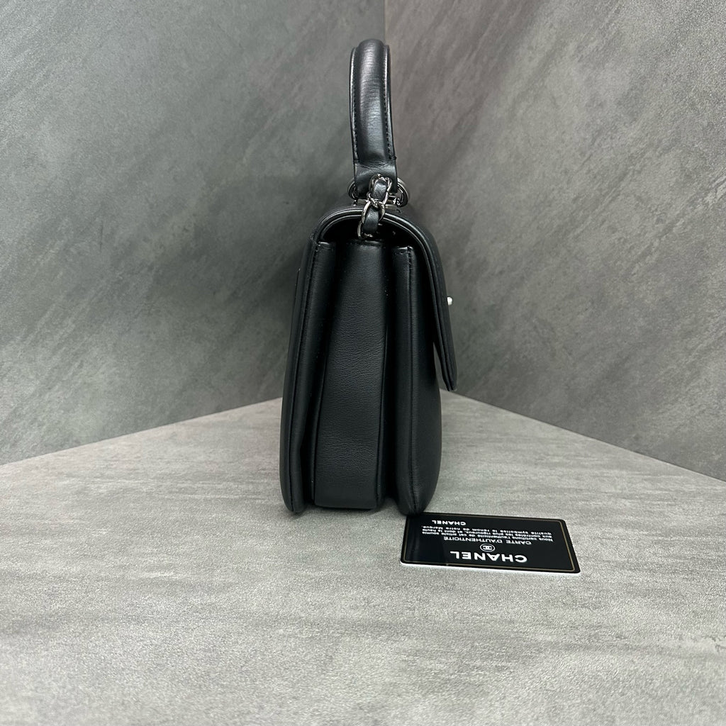 Chanel Trendy CC Small Black and Silver Chain Bag Glossy Calfskin Model 26 with Card (Consignment)