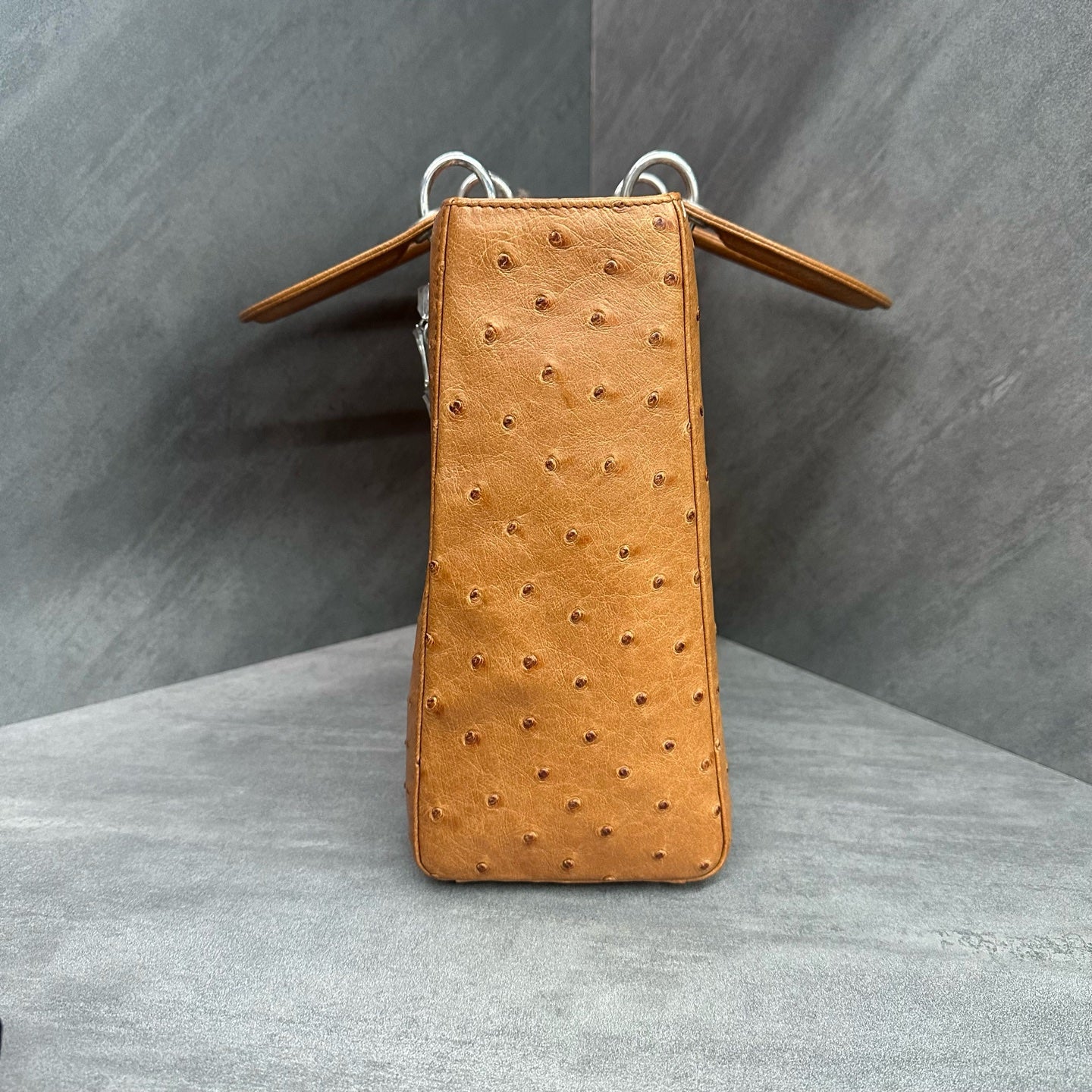 Dior Seven-grid Lady Dior Bag, Brown with Silver Hardware, Ostrich Leather, 2011 Serial Code