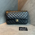 Chanel cf medium-sized black gold sheepskin chain bag, 19 opening with strap card