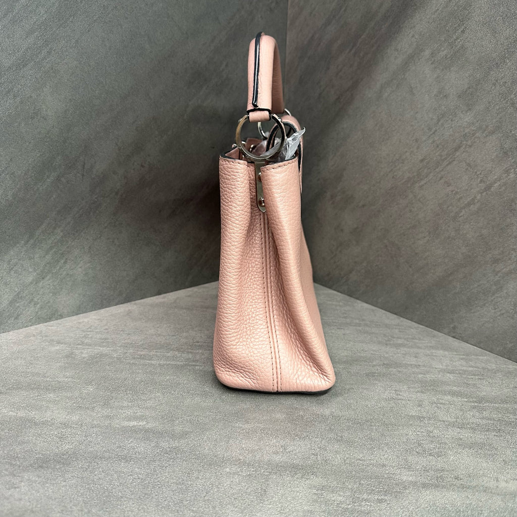 LV Louis Vuitton Capucines BB Pink Leather Silver-tone Handle Shoulder Bag with 2015 Serial Code