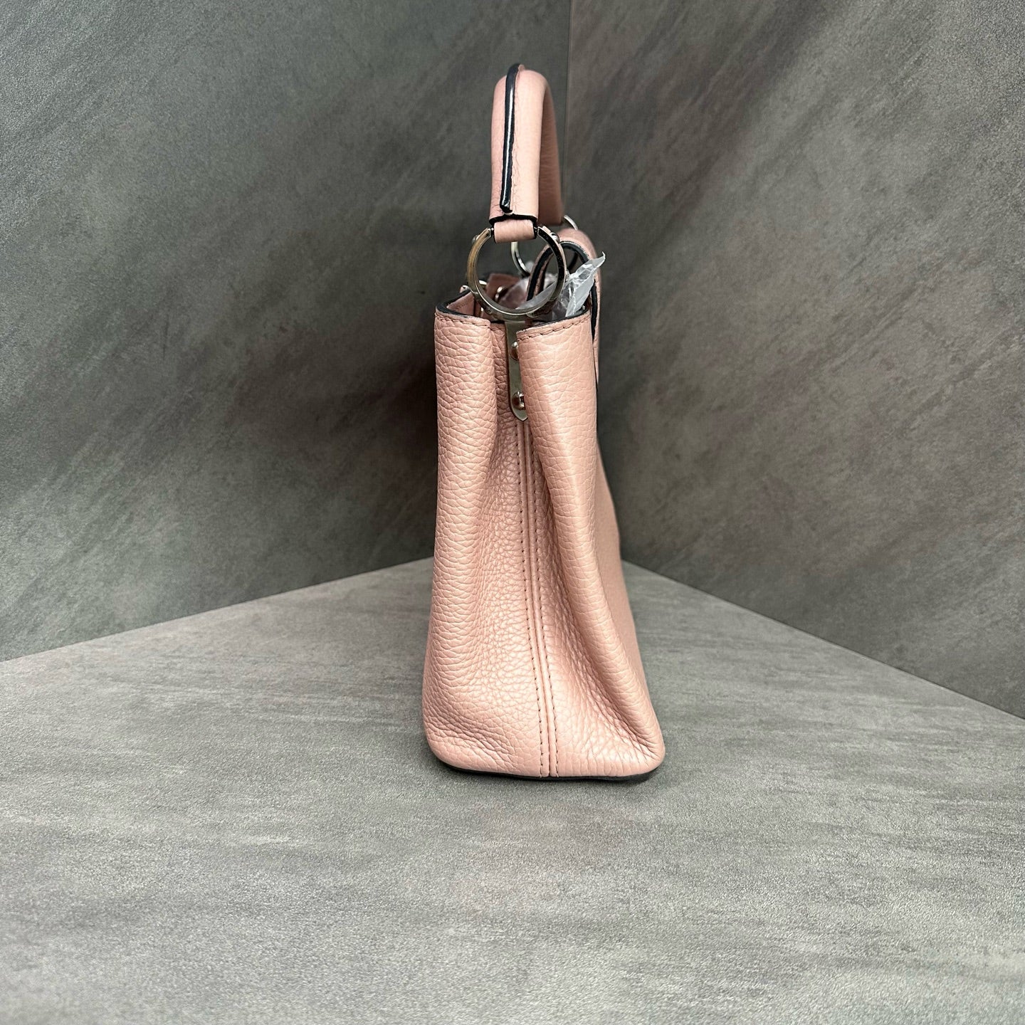 LV Louis Vuitton Capucines BB Pink Leather Silver-tone Handle Shoulder Bag with 2015 Serial Code