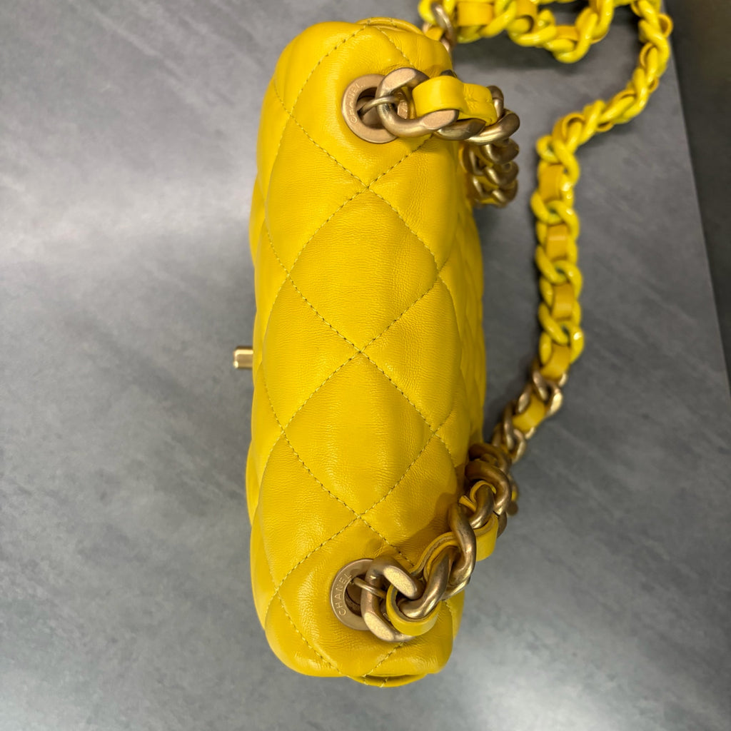 Chanel 22s Two-tone Chain Yellow Square Flap with Chip Authentication