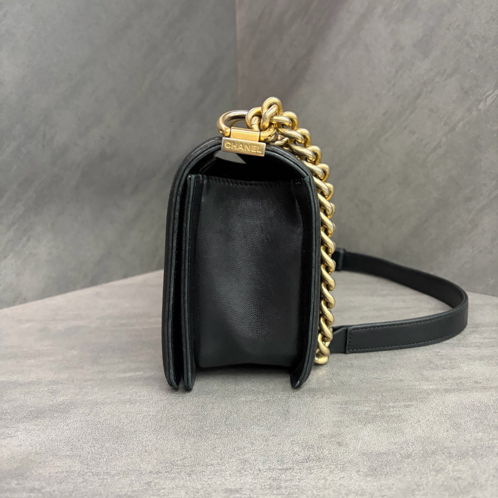 Chanel Leboy Medium, Black and Gold Lambskin, 21 Series, Structured Shape, Clean Interior, In Stock