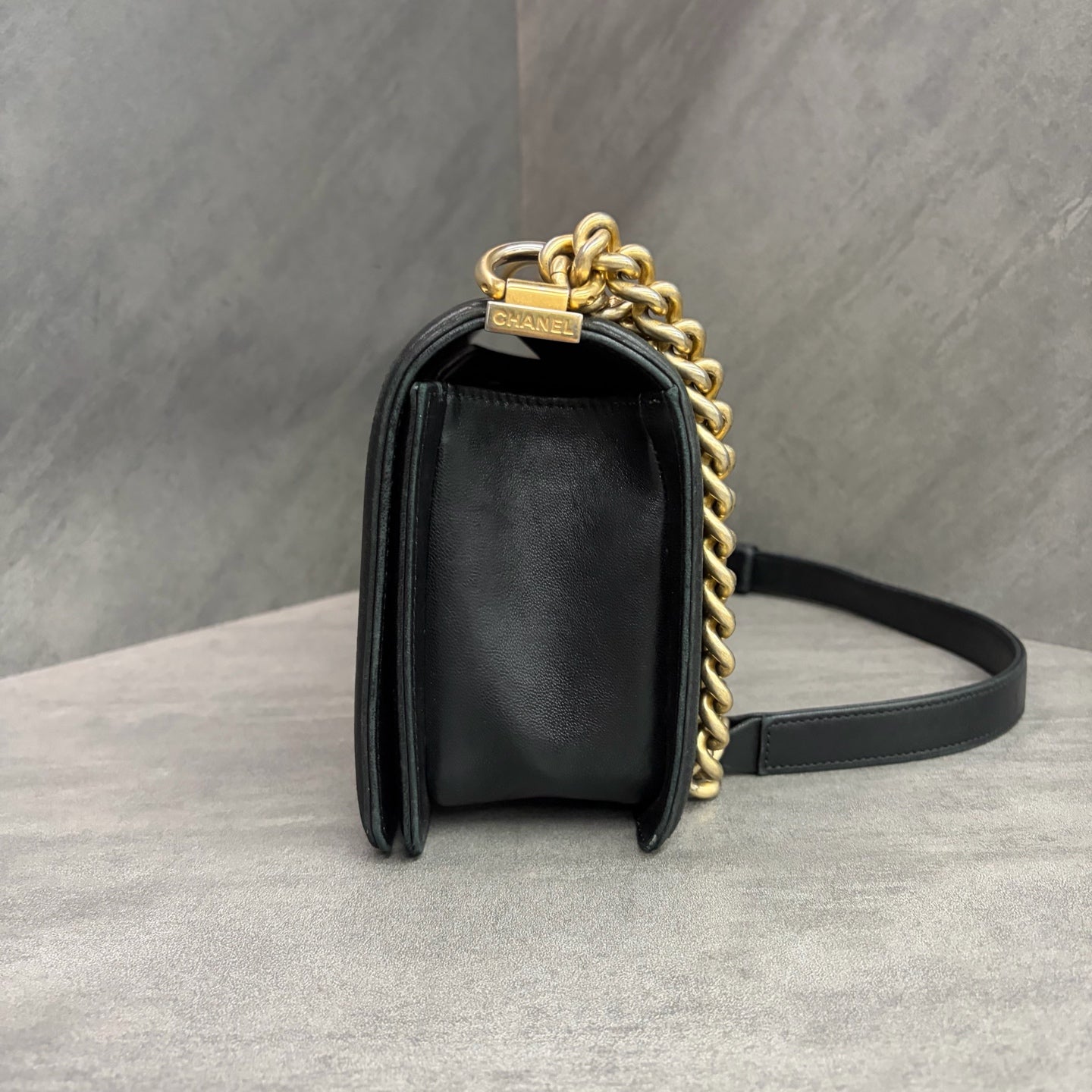 Chanel Leboy Medium, Black and Gold Lambskin, 21 Series, Structured Shape, Clean Interior, In Stock