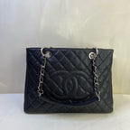 Chanel Black Silver Litchi Leather GST Chain Shoulder Bag Size 32.5*24  13-opening