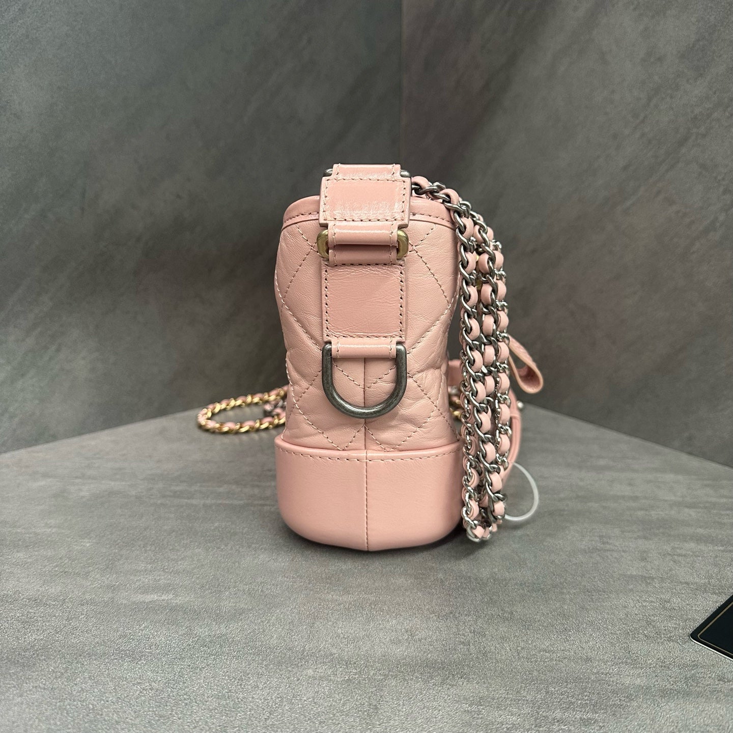 Chanel Pink Quilted Lambskin Two-tone Chain Gabrielle Hobo Bag Small Size, Serial Code 27, with Authenticity Card