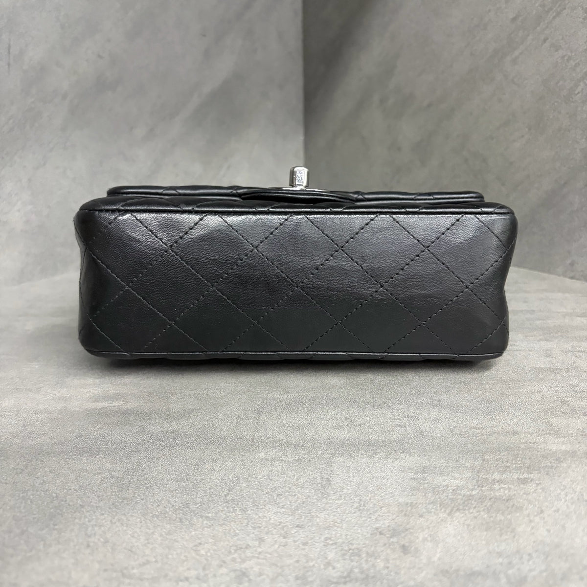Chanel CF Mini Black and Silver Lambskin, 23 Open, No Card, Structured Shape, Clean Interior.