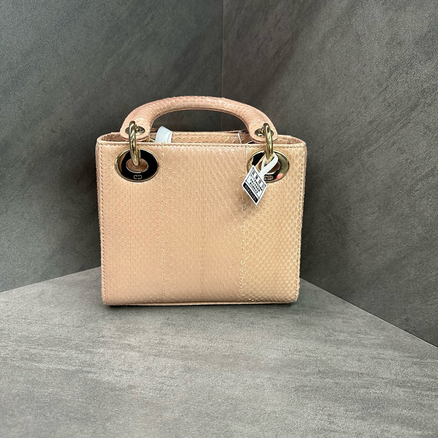 Dior Beige Tea Color Gold Buckle Python Lady Dior Bag Rare Leather 22 Year Code Structured Design Clean Interior In Stock Good Price