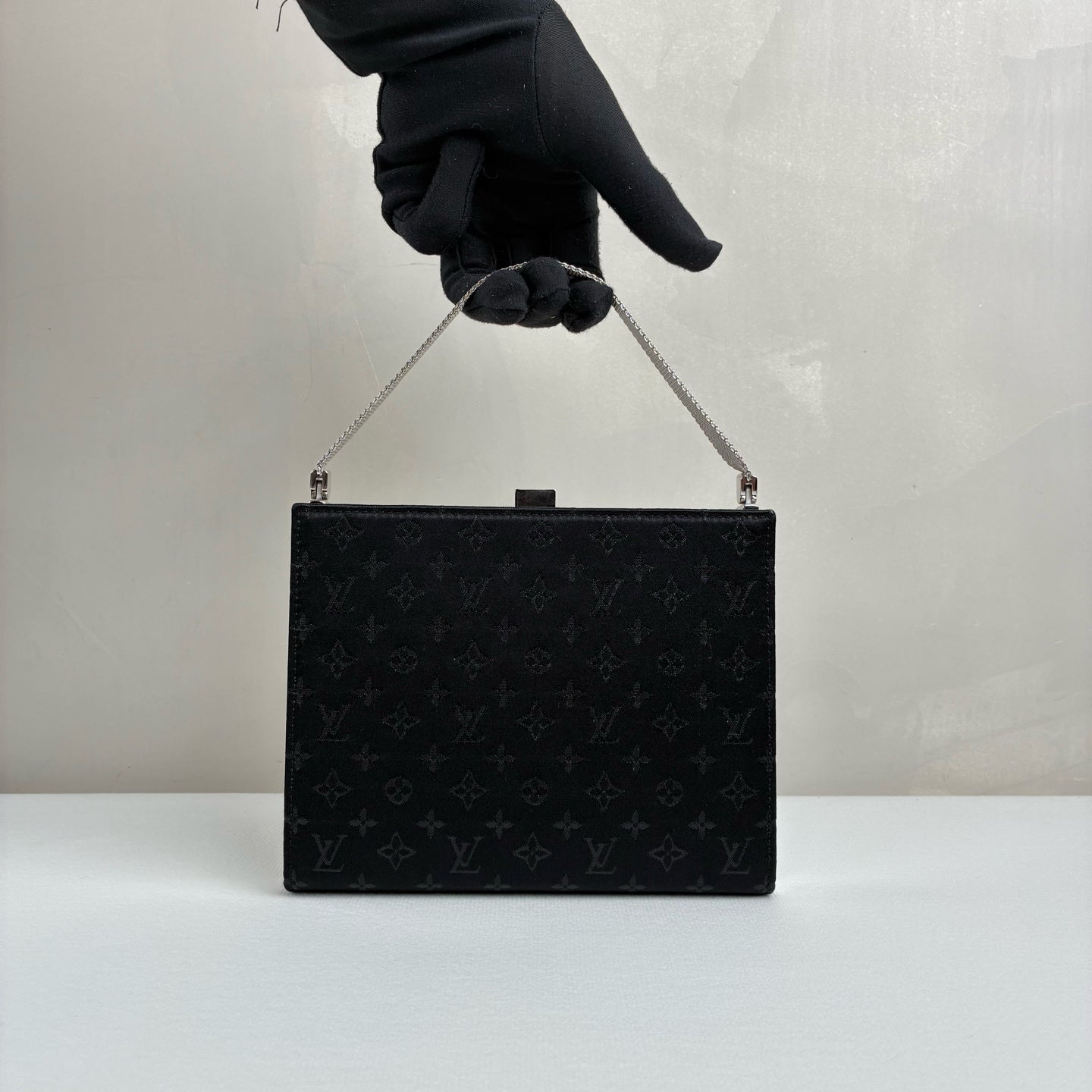 LV/Louis Vuitton Millennium Black Satin Evening Bag 2001 Handbag 99% New Size 17*2*13