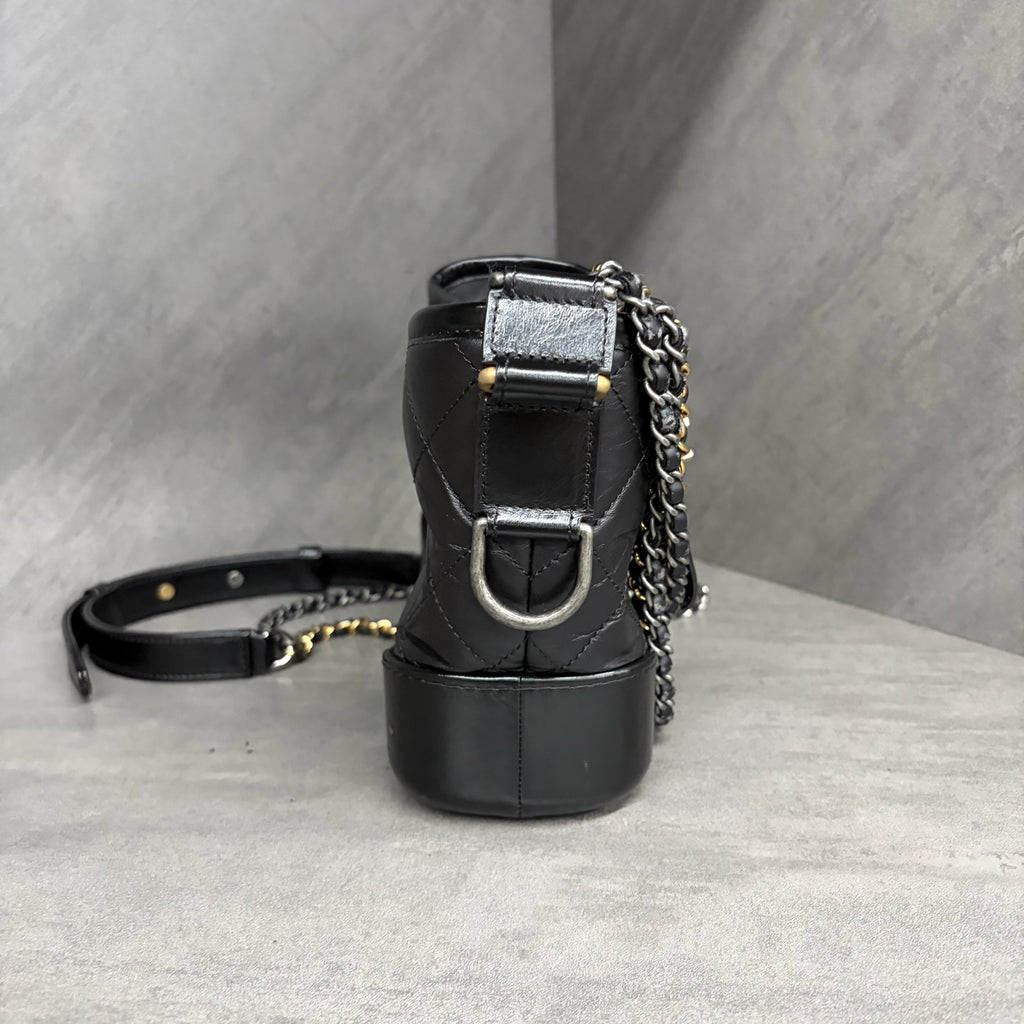 Chanel Black Gold Gabrielle Bag, small size, 25 series with authenticity card, structured silhouette, clean interior