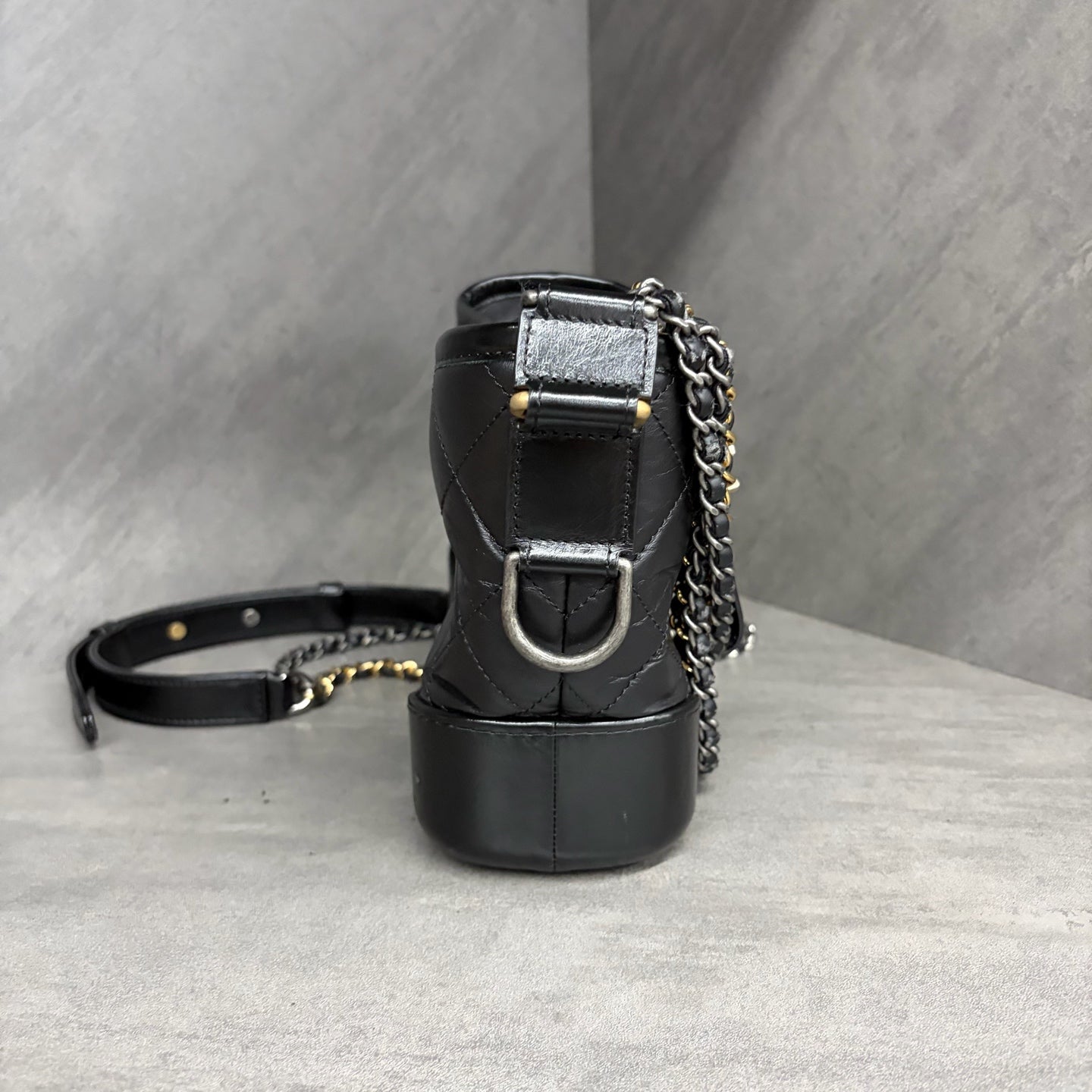 Chanel Black Gold Gabrielle Bag, small size, 25 series with authenticity card, structured silhouette, clean interior