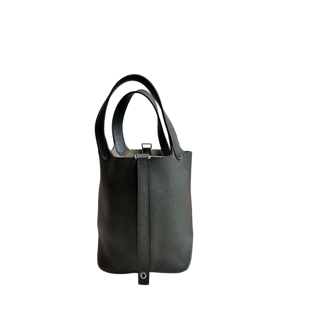 Hermes / Hermès Picotin 18 Basket P Stamp, 99% New   Dimensions: 18 x 13 x 18 cm   Color: Etain (Tin Gray)   Includes lock
