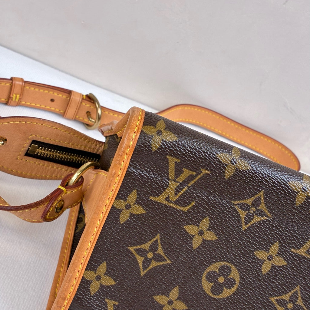 LV/Louis Vuitton Monogram Triangular Gold Ball Bag, Classic Popincourt Series Vegetable-Tanned Leather Shoulder Strap Crossbody Bag 2005, 98% new.