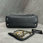 Chanel Coco Handle Medium Black Gold Lizard Handle Laser 24K with Card