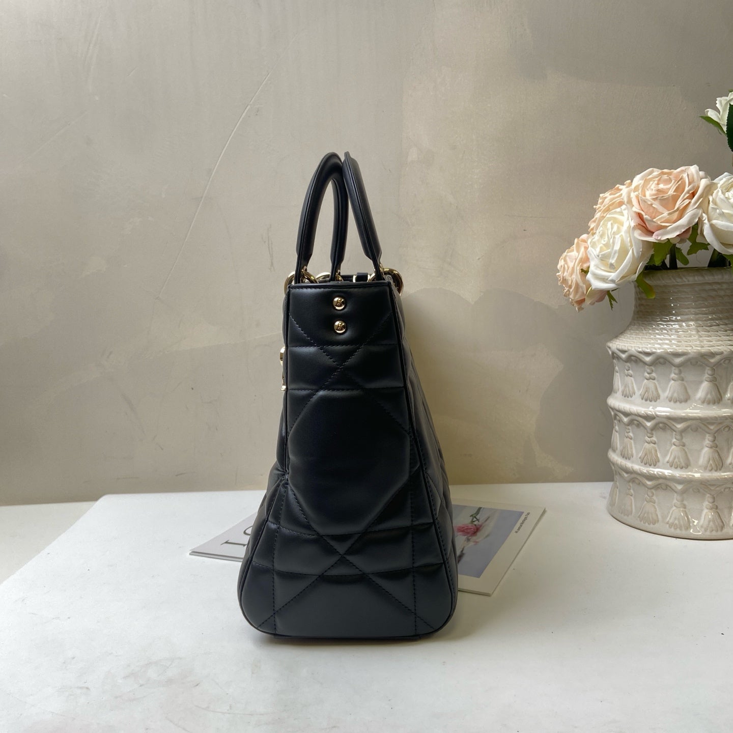 Dior Lady D-sire Diadem Bag 24-Year Shoulder Bag Black with Gold Hardware Pre-owned Condition Size 35*23 Accessories Included