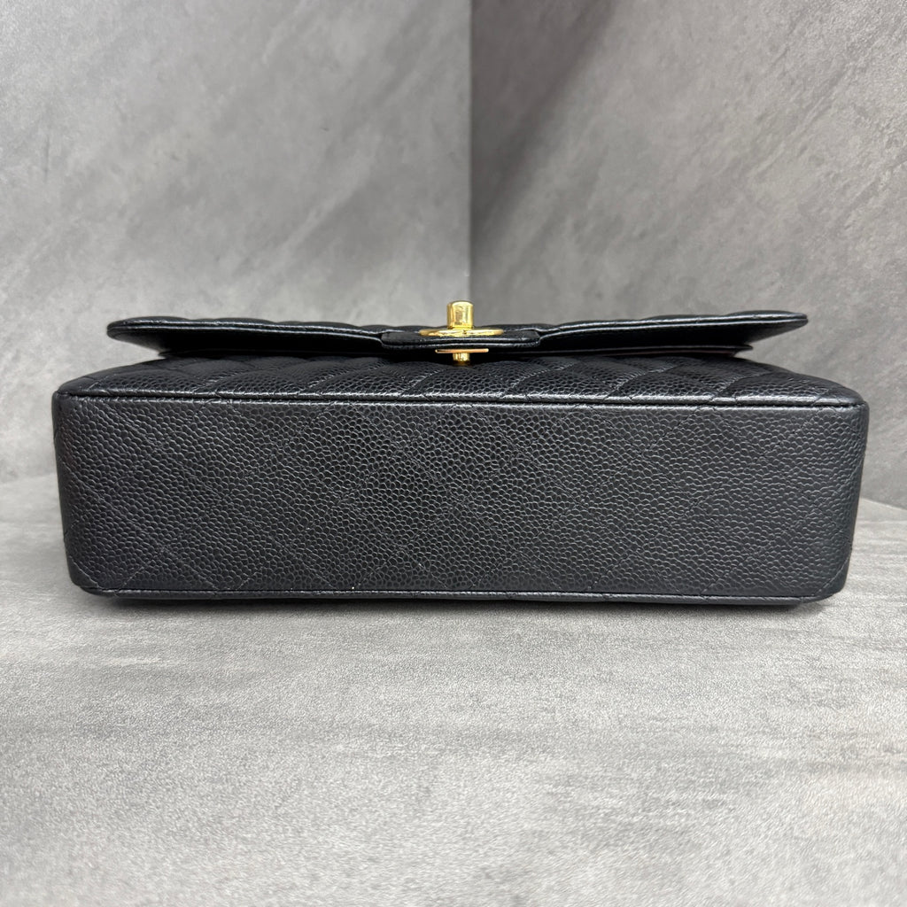 Chanel Medium Classic Flap, Black Gold, Caviar Leather, 27-series, with authenticity card, original condition, perfect shape