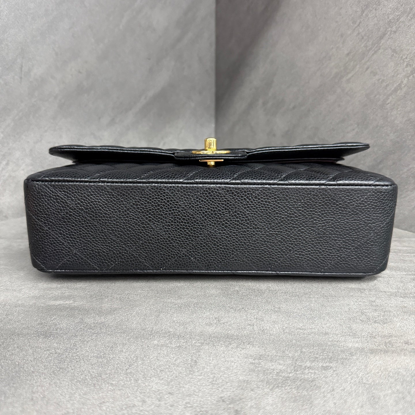 Chanel Medium Classic Flap, Black Gold, Caviar Leather, 27-series, with authenticity card, original condition, perfect shape