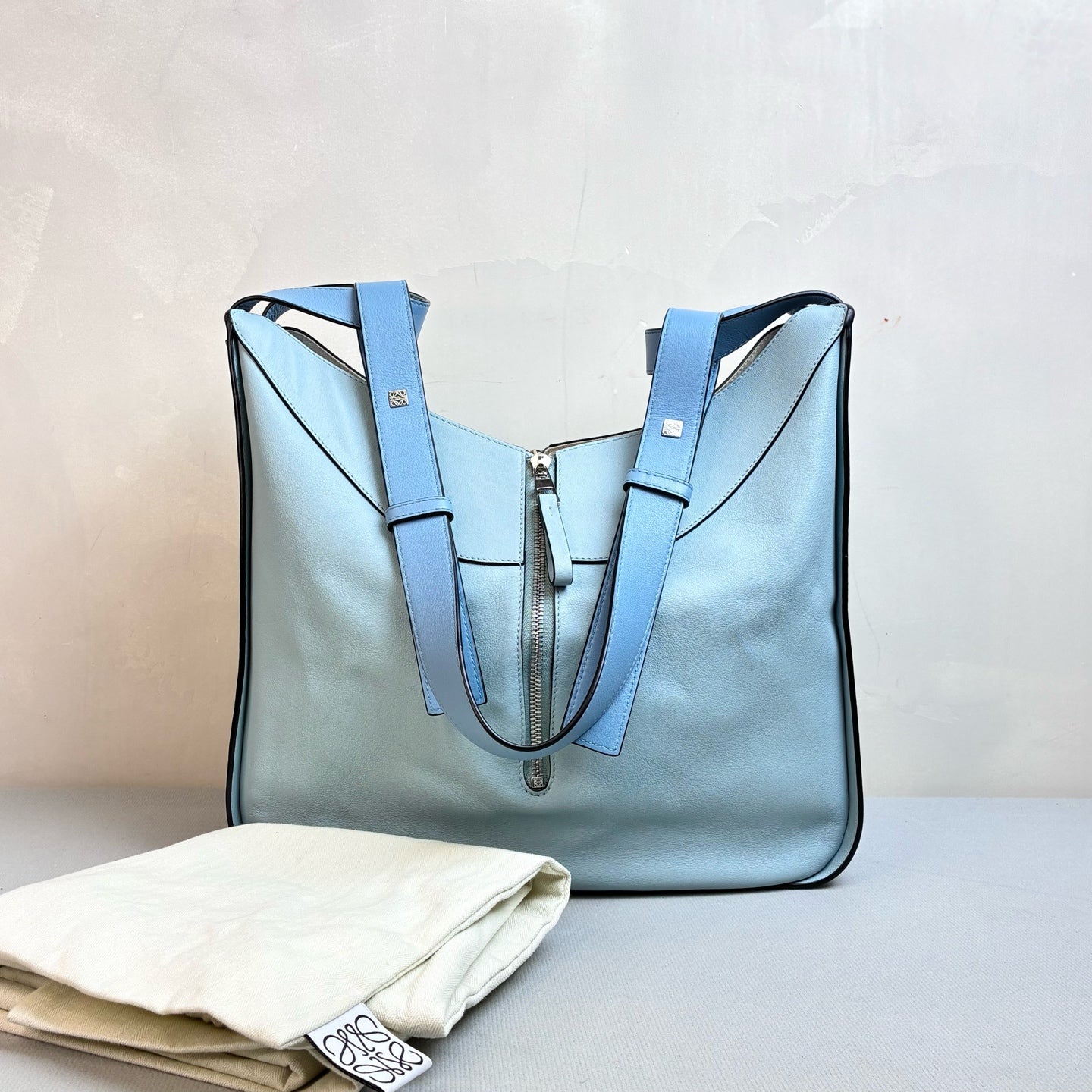 Loewe Hammock Bag 99% New Multiple Carrying Styles Calfskin Fog Blue Size 31*30 Original Price 24500