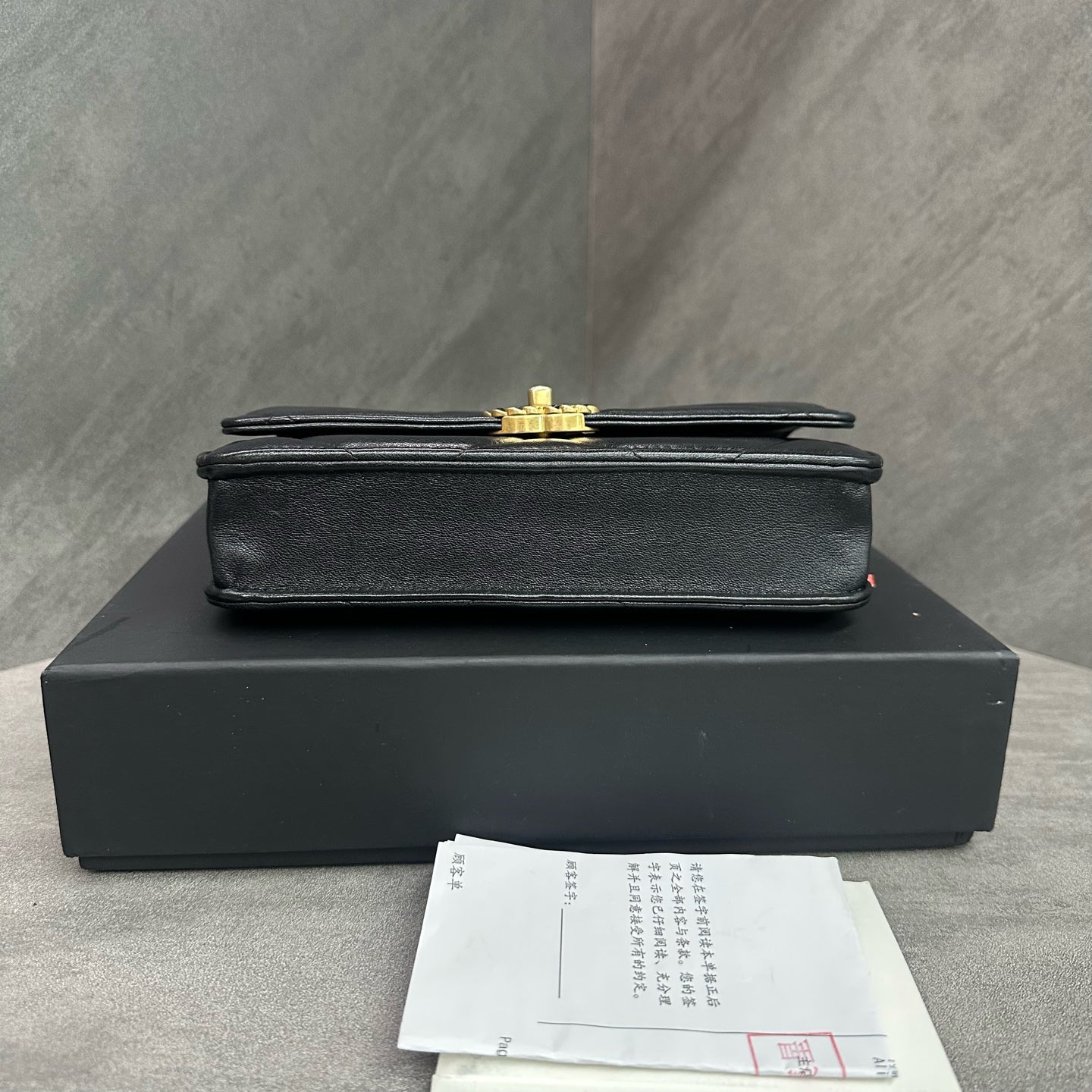 Chanel 19 Bag Black Quilted Lambskin WOC Gold-Tone Hardware Two-Tone Chain Microchipped Full Set