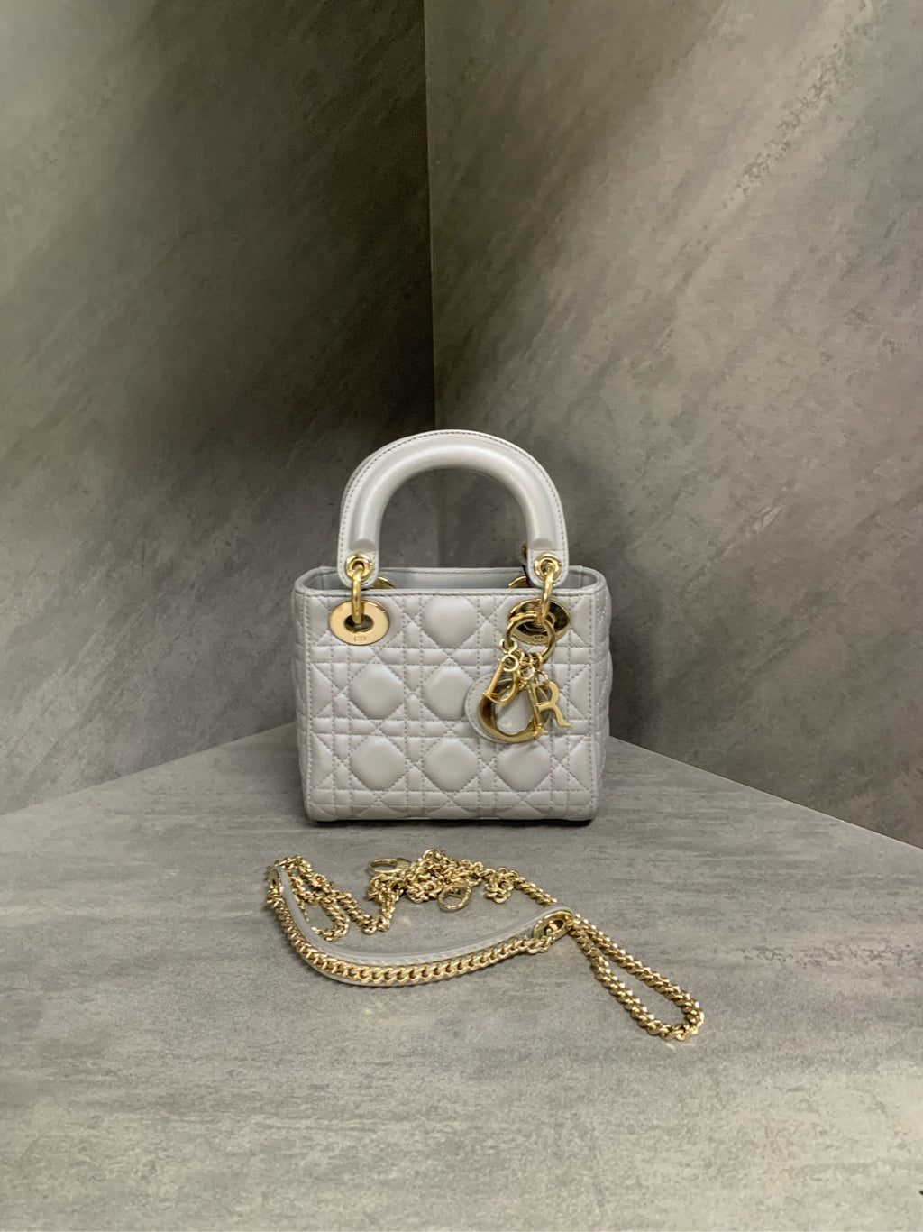 Dior Lady Dior Mini, Elephant Grey, 2022 serial number, good condition, in stock