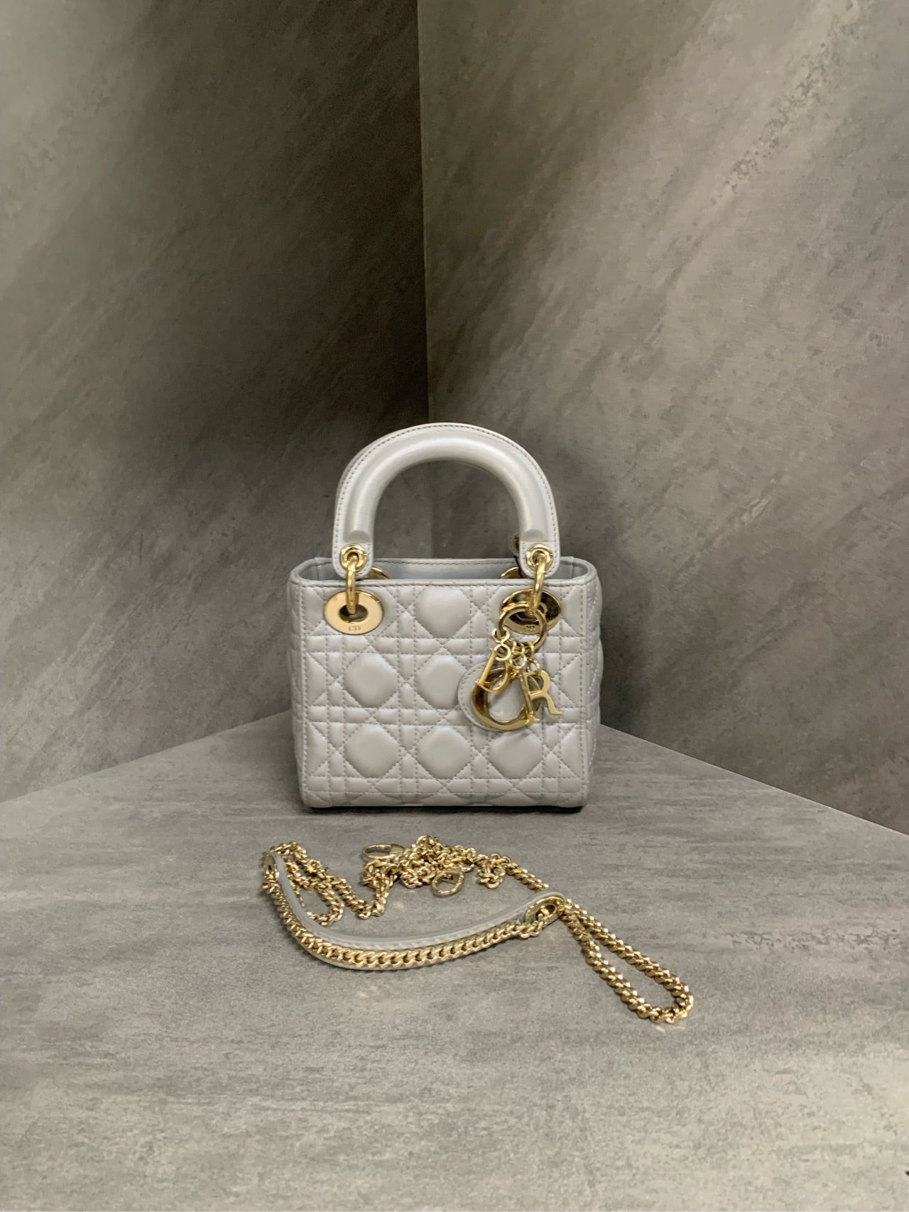 Dior Lady Dior Mini, Elephant Grey, 2022 serial number, good condition, in stock