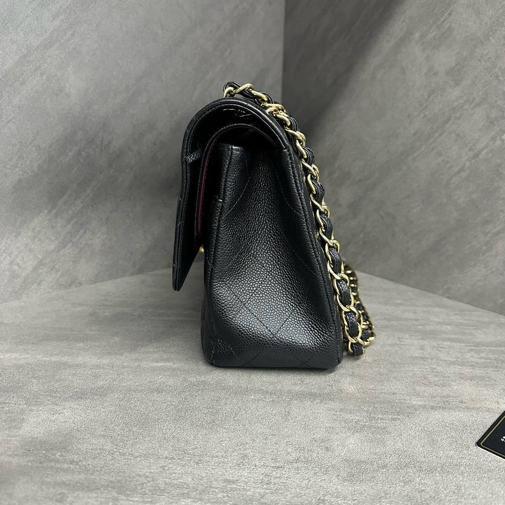 Chanel cf jumbo Black Gold lychee cowhide chain bag 14 opening with strap card