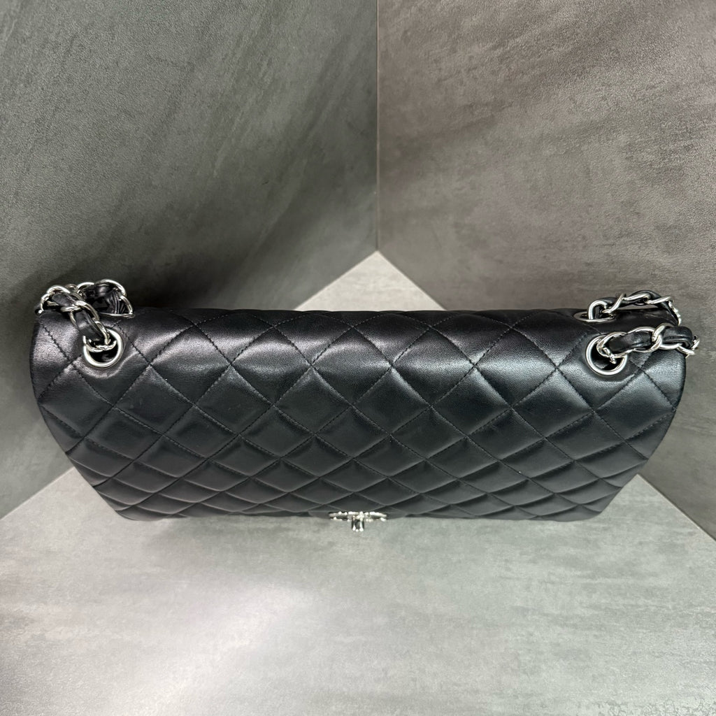 Chanel CF Maxi Black Lambskin Chain Bag with Silver Hardware, Size 16, Structured Shape, Clean Interior