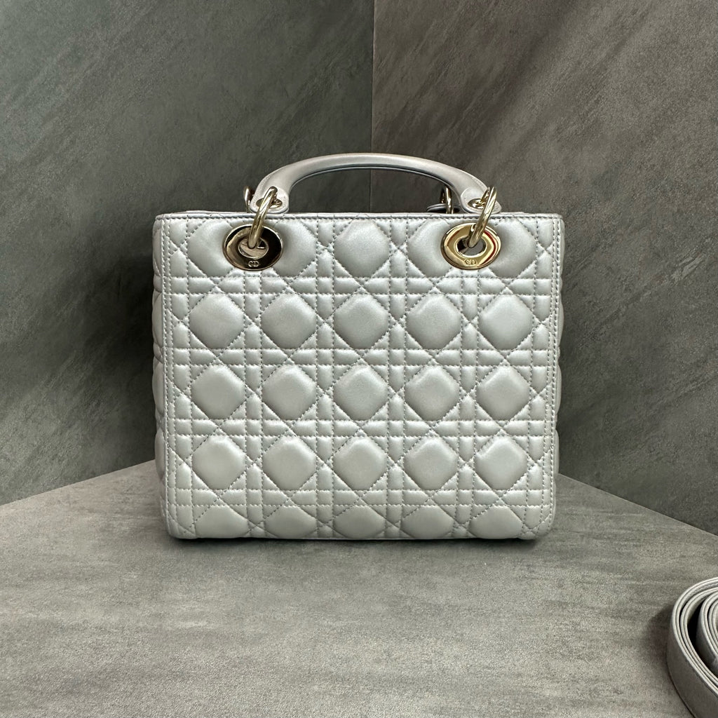 Dior Lady Dior five-grid gray gold-clasp sheepskin Lady Dior bag, 2017 serial number (consignment)