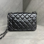 Chanel CF Mini Black and Silver Lambskin, 23 Open, No Card, Structured Shape, Clean Interior.
