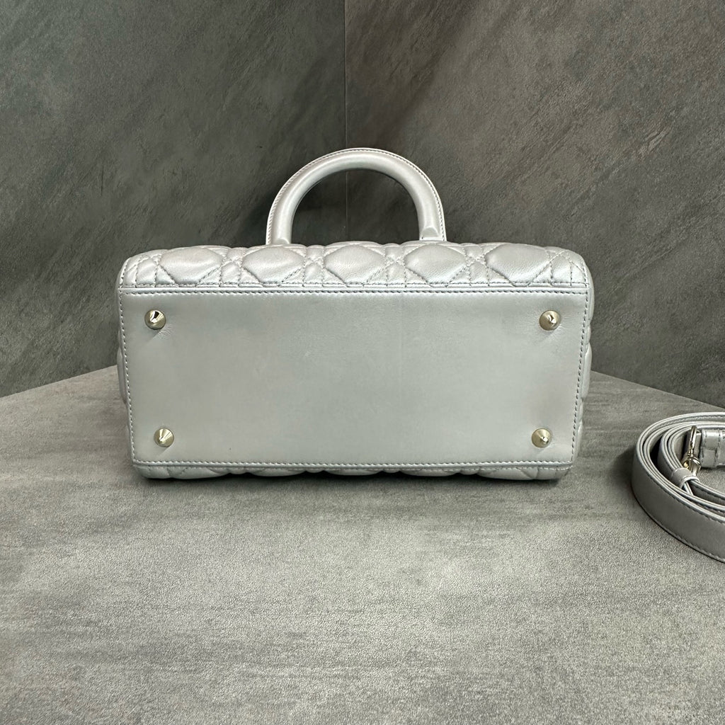 Dior Lady Dior five-grid gray gold-clasp sheepskin Lady Dior bag, 2017 serial number (consignment)