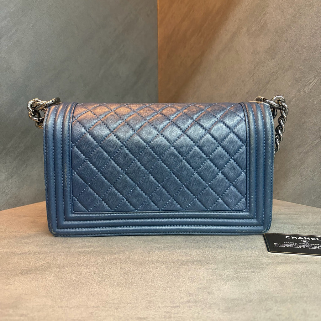 Chanel leboy medium size blue cowhide, 23 series with card, structured shape, clean interior