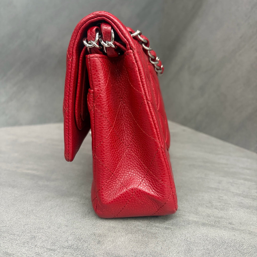 CHANEL red lychee pattern cf medium size 14 with warranty card in original condition