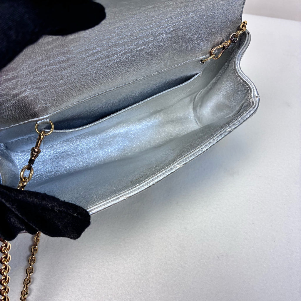Chanel 99% New Vintage Silver Tone Quilted Full Diamond CC Envelope Chain Bag, Includes Card, No Laser Etching, Size 18*12.