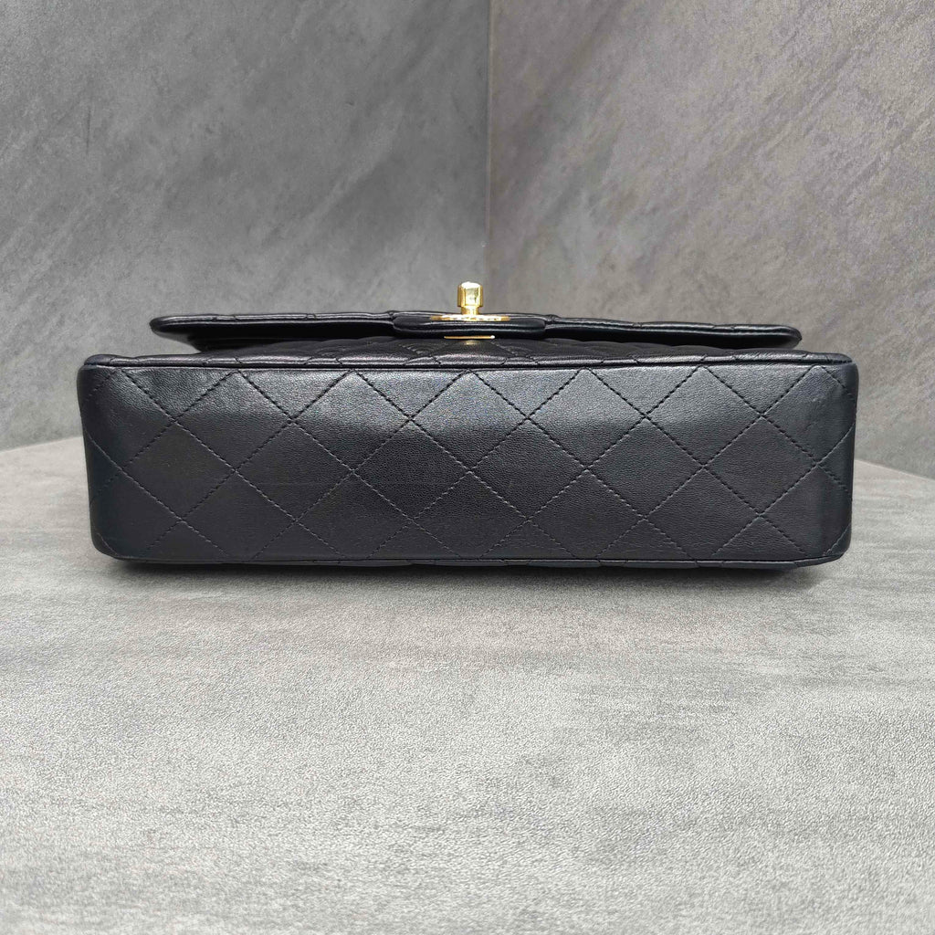 Chanel CF Medium Black Gold Lambskin Chain Bag 12 Opening No Card Structured Shape Clean Interior