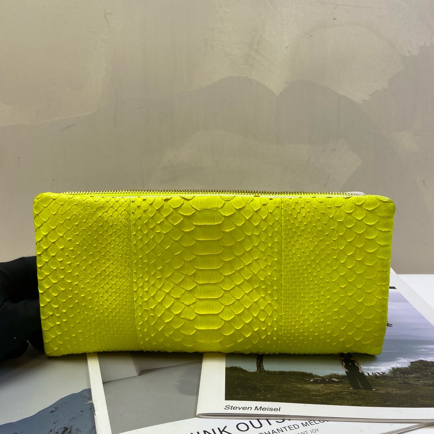 Celine Snake Skin Yellow Clutch Wallet, 99% New, Size: 24×12, Fluorescent Yellow, Snake Skin
