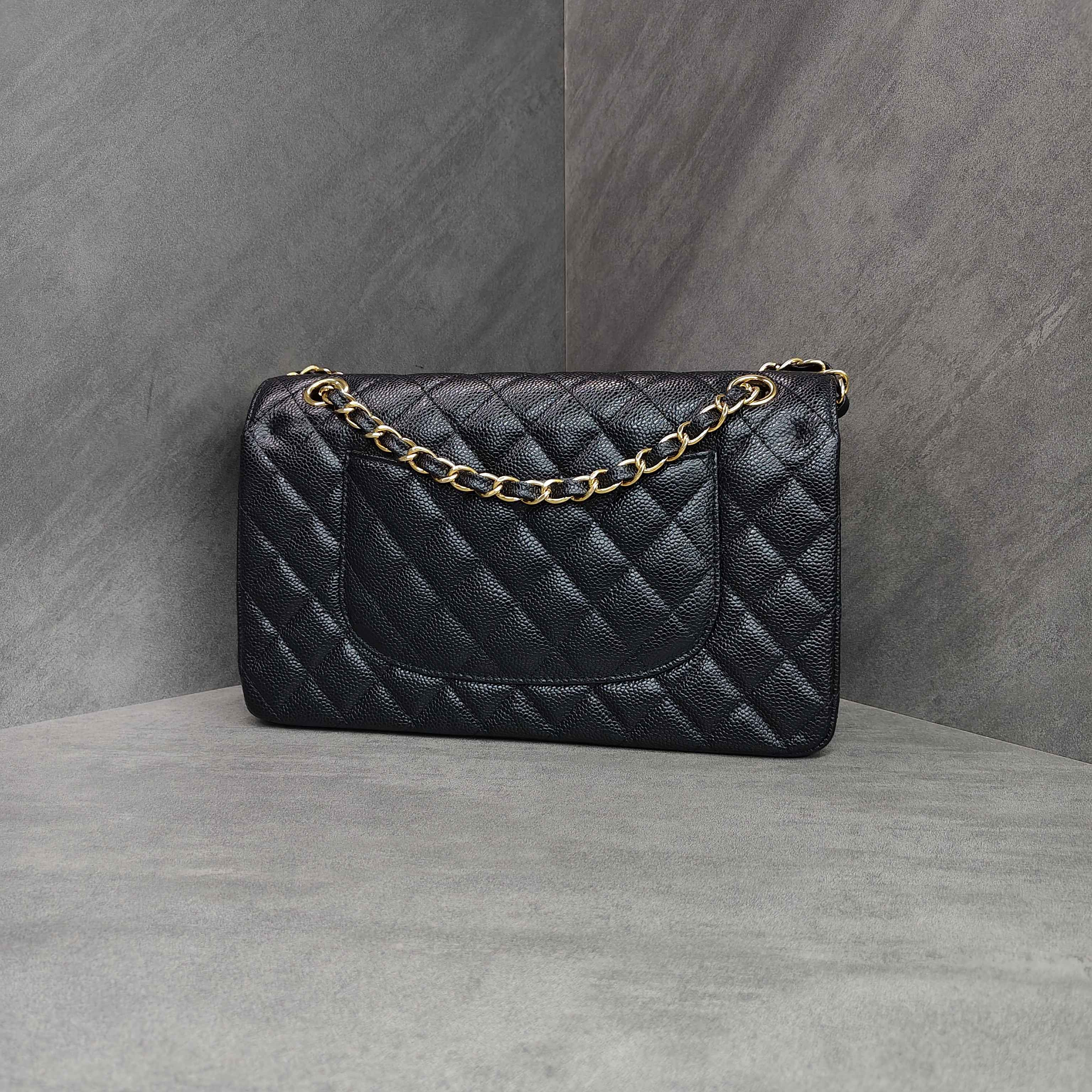 Chanel Black Gold Lambskin Leather Zipped Wallet without Card.