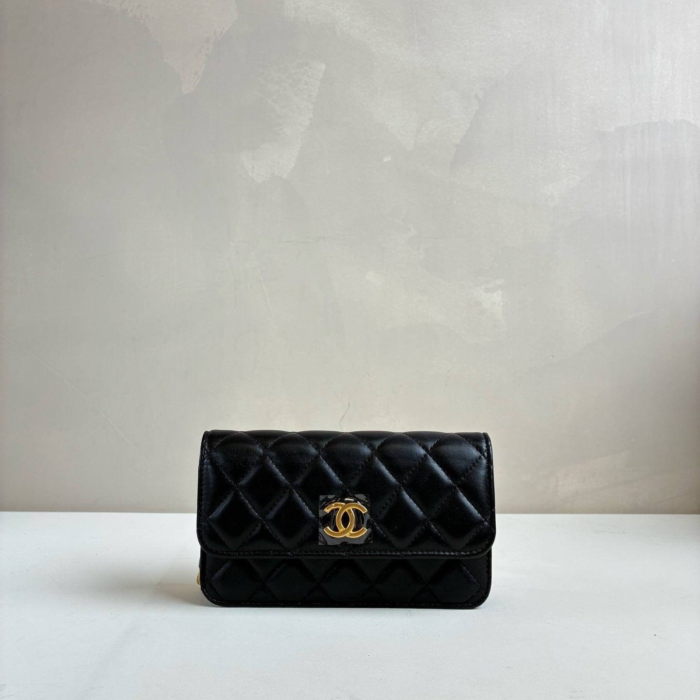 Chanel 99 New Chip Version Black and Gold Enamel Gemstone, Pearl Chain WOC Size 17*10